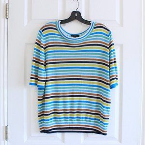 J. Crew Lyocell Silk Blend Sweater Lightweight Fine Gauge Stripe Short Sleeve